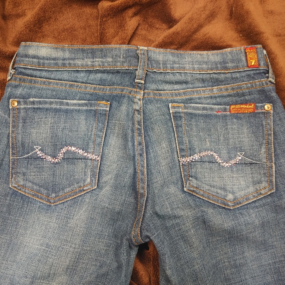 7 For All Mankind Pink Rhinestone Bootcut Jeans - Picture 6 of 7